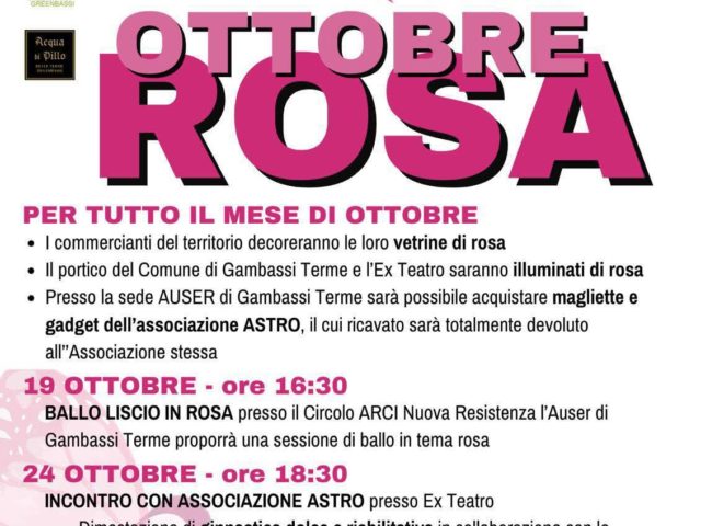 Gambassi Terme si tinge di rosa per tutto ottobre: eventi, incontri e attività per sensibilizzare alla prevenzione del tumore al seno