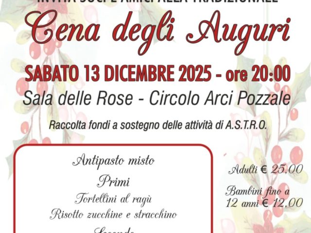 ASTRO invita alla tradizionale Cena degli Auguri: solidarietà, gusto e festa insieme